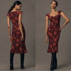 Anthropologie The Cecily Fit & Flare Sweetheart Floral Midi Dress Medium NEW